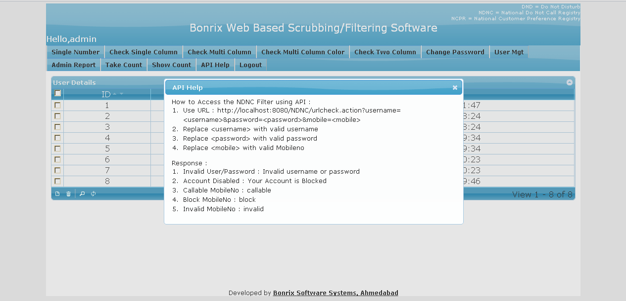 Admin API Help